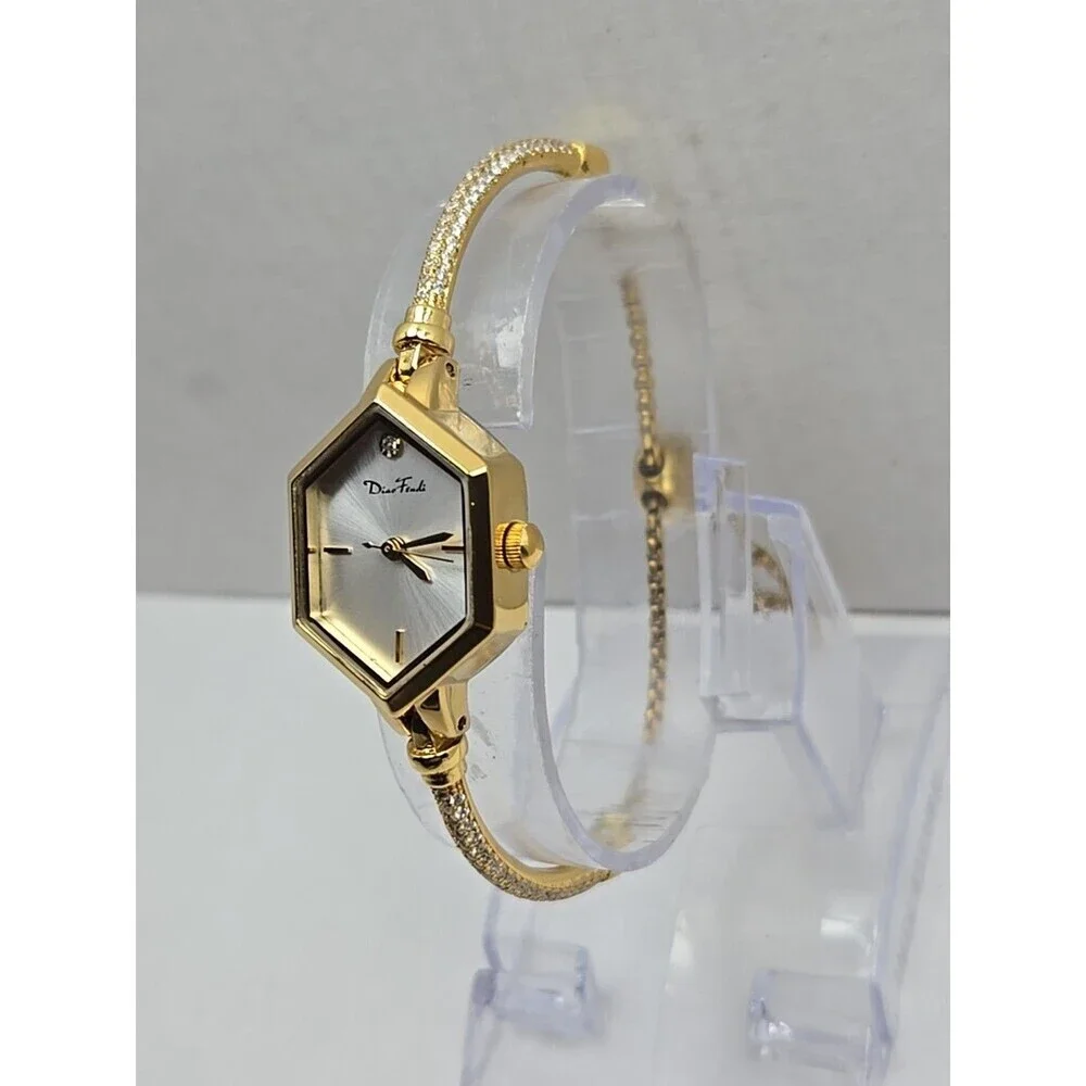 Diao Feudi Womens Hexagonal Bracelet Watch Gold Tone Crystals Dainty New Battery - Picture 2 of 11